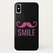 SMILE Roze Mustache Black Background iPhone X Hoes (Achterkant)