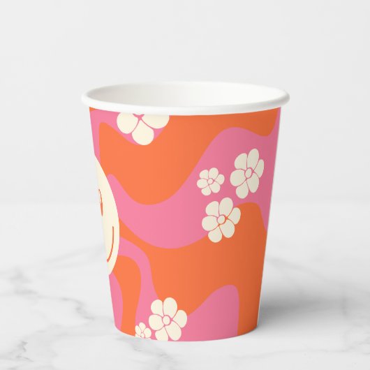 Smile - Roze, Oranje en crème Papieren Bekers (Achterkant)