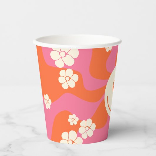 Smile - Roze, Oranje en crème Papieren Bekers (Voorkant)