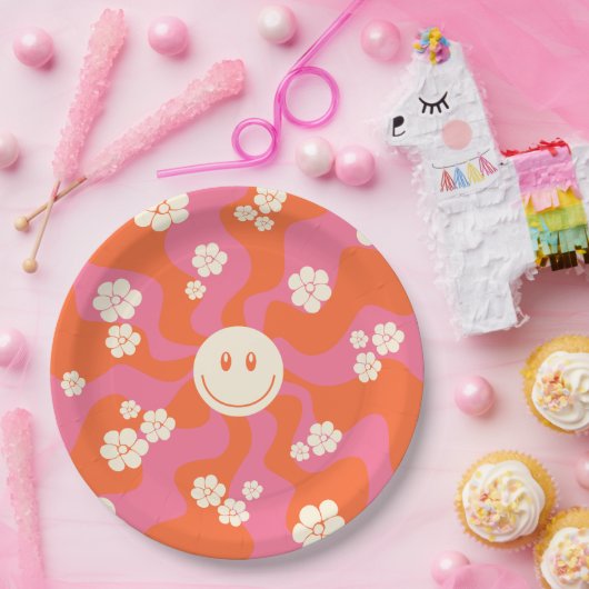 Smile - Roze, Oranje en crème Papieren Bordje (Feest)