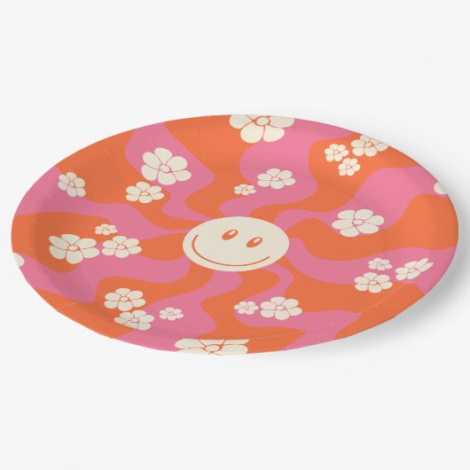Smile - Roze, Oranje en crème Papieren Bordje (Gekanteld)