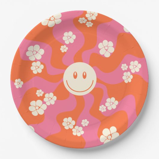 Smile - Roze, Oranje en crème Papieren Bordje (Voorkant)