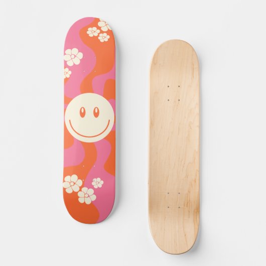 Smile - Roze, Oranje en crème Persoonlijk Skateboard (Voorkant)