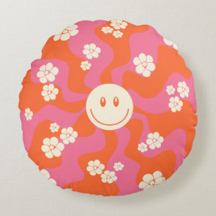 Smile - Roze, Oranje en crème Rond Kussen