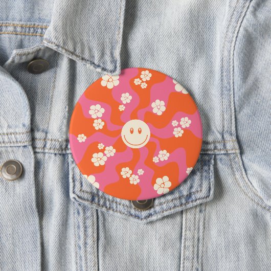 Smile - Roze, Oranje en crème Ronde Button 4,0 Cm (In situ)