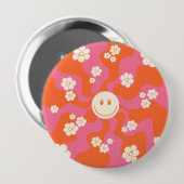 Smile - Roze, Oranje en crème Ronde Button 4,0 Cm (Voorkant /achterkant)