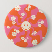 Smile - Roze, Oranje en crème Ronde Button 4,0 Cm (Voorkant)