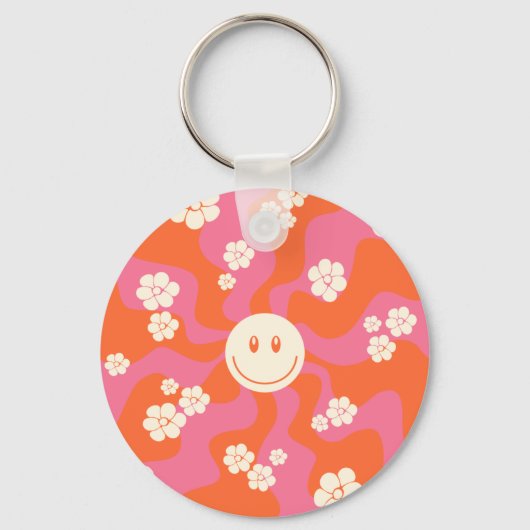 Smile - Roze, Oranje en crème Sleutelhanger (Voorkant)
