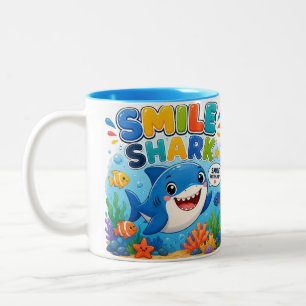 Smile Shark Schattig Gelukkige Haaien Cartoon On Tweekleurige Koffiemok