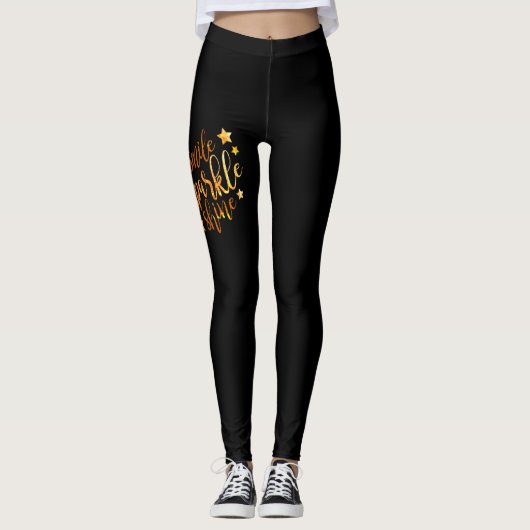 Smile Sparkle Shine Black Gold Dames Leggings (Voorkant)