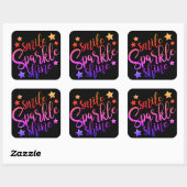 Smile Sparkle Shine Black Multi-Colored Quote Vierkante Sticker (Vel)