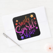 Smile Sparkle Shine Black Multi-Colored Quote Vierkante Sticker (Envelop)
