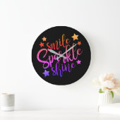 Smile Sparkle Shine Black Multi Colour Quote Grote Klok (Huis)