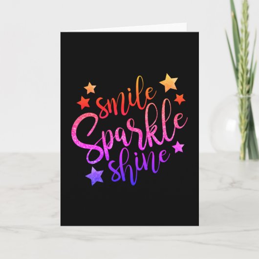 Smile Sparkle Shine Black Multi Colour Quote Kaart (Voorkant)