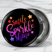 Smile Sparkle Shine Black Multi Colour Quote Ronde Button 6,0 Cm