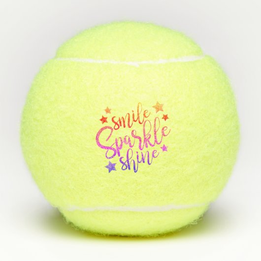 Smile Sparkle Shine Black Multi Colour Quote Tennisballen (Voorkant)