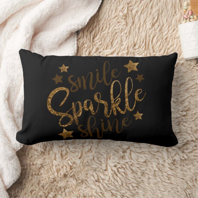 Smile Sparkle Shine Gold Glitter Kussen (Deken)