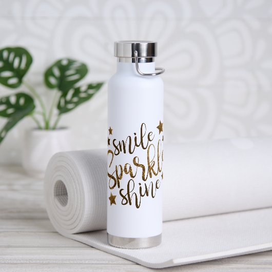 Smile Sparkle Shine Gold Glitter Motivatie Wate Waterfles (Yoga)