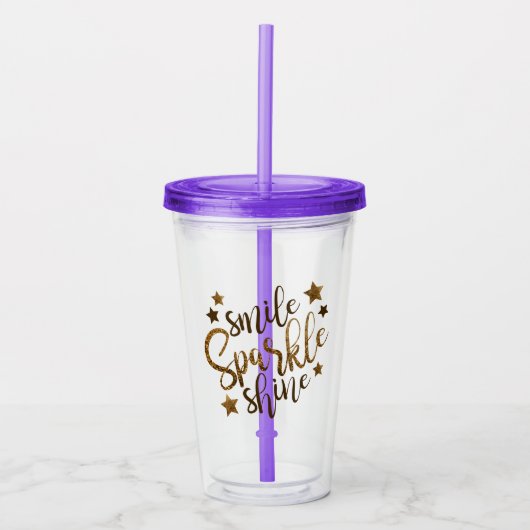 Smile Sparkle Shine | Gold Script Acryl Drinkbeker (Voorkant)