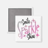 Smile Sparkle Shine Pink Glitter Motiverend Quote Magneet (Voorkant / Achterkant)