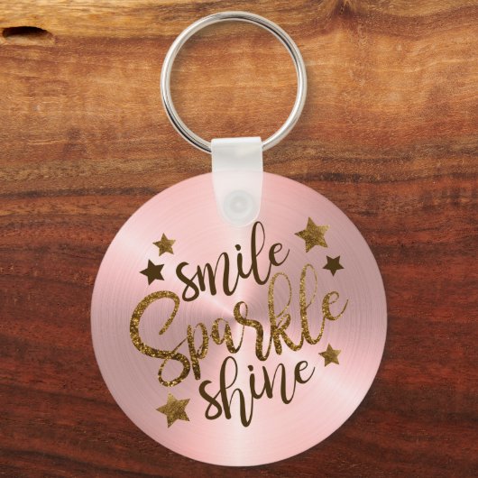 Smile Sparkle Shine Roos Gold Metallic Sleutelhanger (Voorkant)