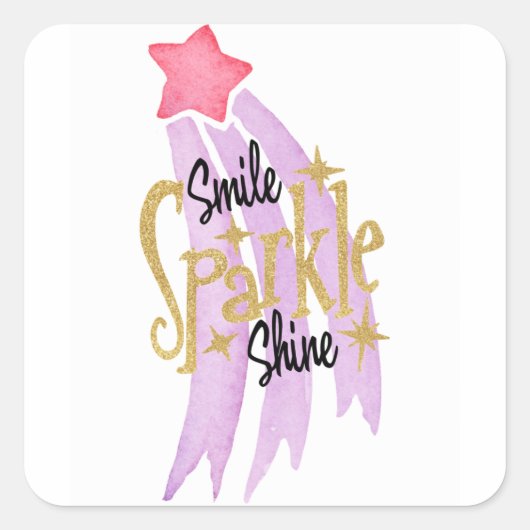 Smile Sparkle Shine Star Word Art Vierkante Sticker (Voorkant)