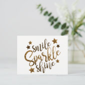 Smile Sparkle Shine, sterren briefkaart met goudle (Staand voorkant)