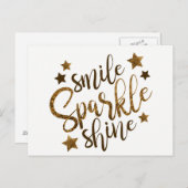 Smile Sparkle Shine, sterren briefkaart met goudle (Voorkant / Achterkant)