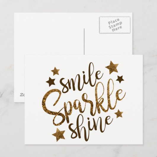 Smile Sparkle Shine, sterren briefkaart met goudle (Voorkant / Achterkant)