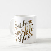 Smile Sparkle Shine - sterren mok goudletters (Voorkant links)