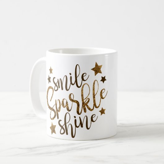 Smile Sparkle Shine - sterren mok goudletters (Voorkant links)