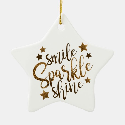 Smile Sparkle Shine, sterren ornament met goudlett (Voorkant)