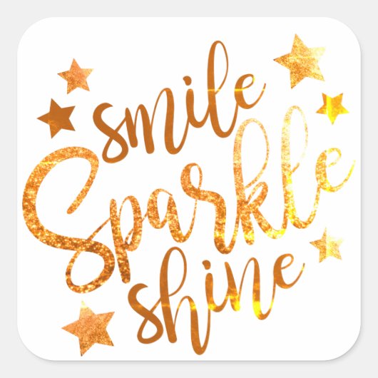 Smile Sparkle Shine White Gold Glitter Inspiration Vierkante Sticker (Voorkant)