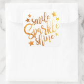 Smile Sparkle Shine White Gold Glitter Inspiration Vierkante Sticker (Tas)