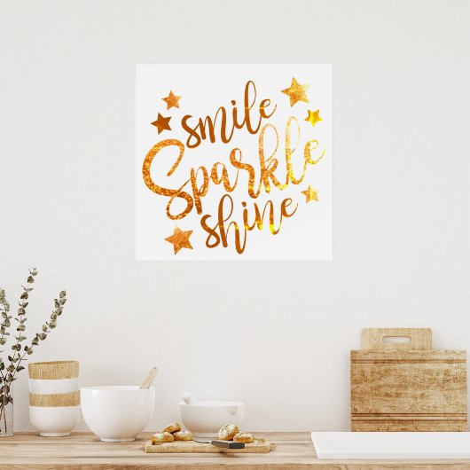 Smile Sparkle Shine White Gold Poster (Keuken)