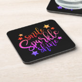 Smile Sparkle Shine Zwart Inspirerend Quote Drankjes Onderzetter (Linkerzijde)