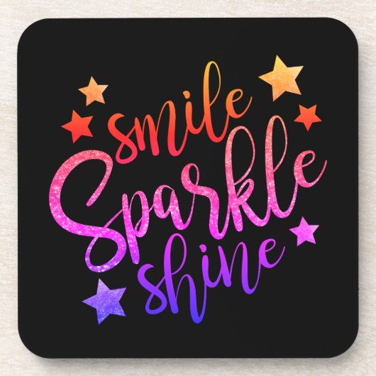 Smile Sparkle Shine Zwart Inspirerend Quote Drankjes Onderzetter (Voorkant)