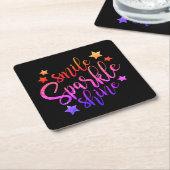 Smile Sparkle Shine Zwart Inspirerend Quote Kartonnen Onderzetters (Schuin)