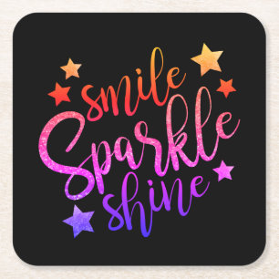 Smile Sparkle Shine Zwart Inspirerend Quote Kartonnen Onderzetters