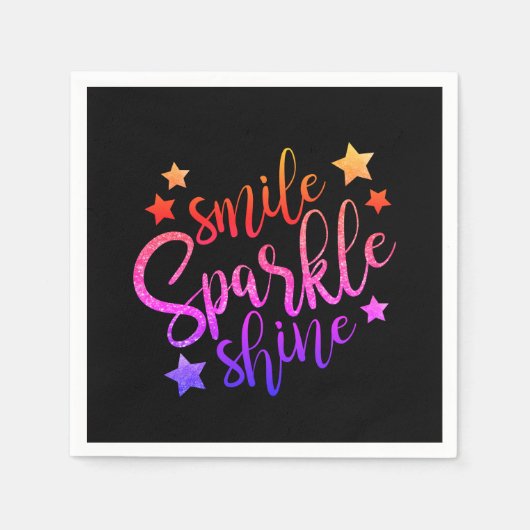 Smile Sparkle Shine Zwart Multi gekleurd Servetten (Voorkant)