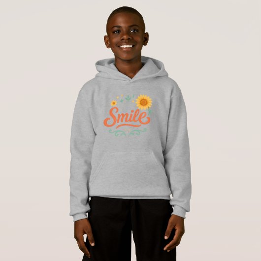 Smile Sunflower Kids’ Hoodie | Positive Vibes  (Voorkant volledig)