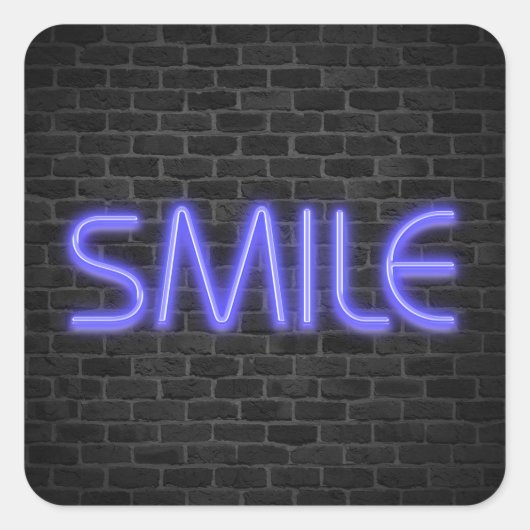 SMILE tekst in neonverlichting op baksteen Vierkante Sticker (Voorkant)