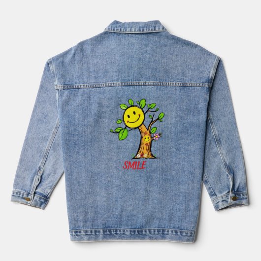 "Smile Tree" Positieve Vibes Denim Jacket (Achterkant)