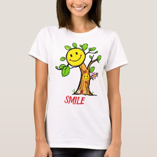"Smile Tree" Positieve Vibes T-shirt (Voorkant)