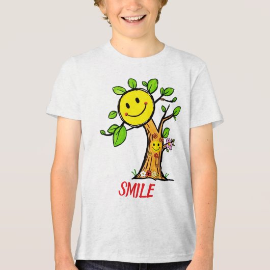 "Smile Tree" Positieve Vibes Tri-Blend Shirt (Voorkant)