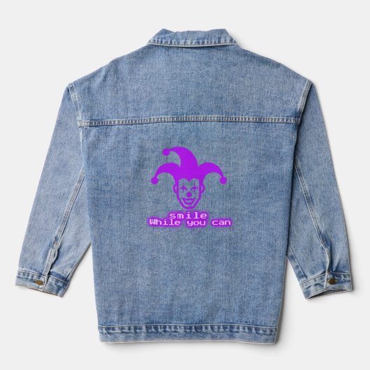 Smile while You Can _ Neon Joker Streetwear Design Denim Jacket (Achterkant)