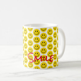 Smile Yellow Red Black White Happy Face Koffiemok