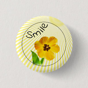 Smile - Yellow Spring Tulip Floral Photography Fun Ronde Button 3,2 Cm