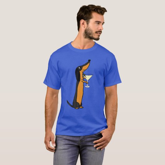 Smilemores Funny Dachshund Dog Drinking Martini T-shirt (Voorkant volledig)