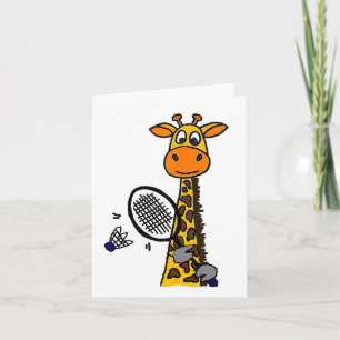 Smilemoreteesa Grappige Giraffe Spelen Badminton A Kaart